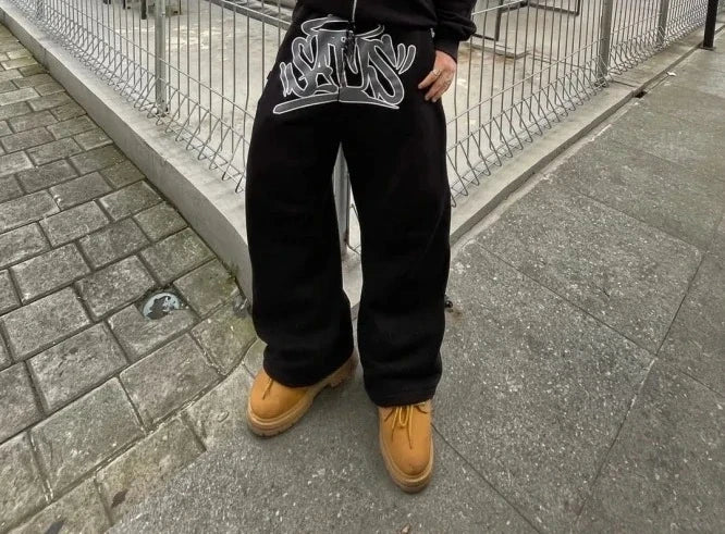 American street fashion fashion personality suit Y2K unisex retro zip hoodie street hip-hop print casual sportswear and trousers