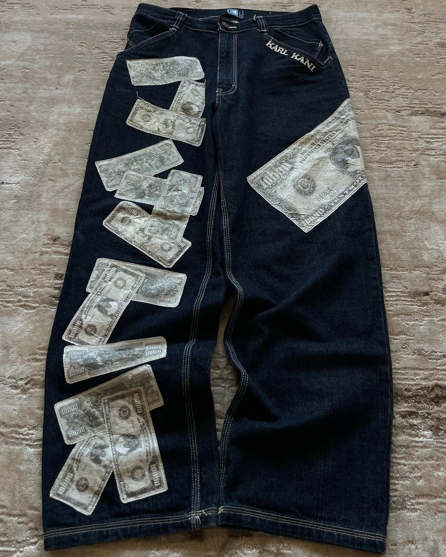 Harajuku Money Print Streetwear Jeans High Waist Wide Trouser Black Pants Streetwear Men Hip Hop Women Embroider Y2k Baggy Jeans