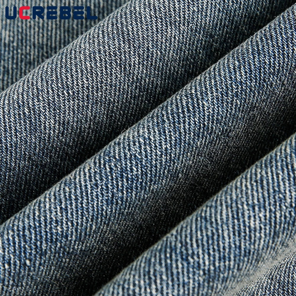 Ripped Jeans Mens With Rivets Pocket Retro High Street Washed Distressed Loose Wide leg Denim Pants Men