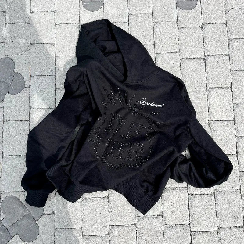 Harajuku Vintage Dark men hoodie Y2k Design Hot Diamond Sweatshirt Winter Hip Hop fashion Trend Cartoon loose couple jumper