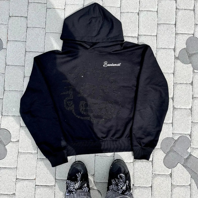 Harajuku Vintage Dark men hoodie Y2k Design Hot Diamond Sweatshirt Winter Hip Hop fashion Trend Cartoon loose couple jumper