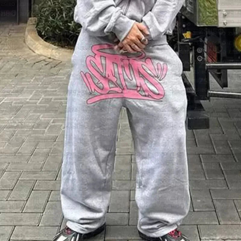 American street fashion fashion personality suit Y2K unisex retro zip hoodie street hip-hop print casual sportswear and trousers
