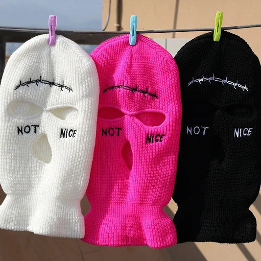 Embroidery Balaclava 3 Hole Full Face Mask Army Tactical Mask Ski Winter Hat Halloween Party Balaclava Cycling Hedging Cap