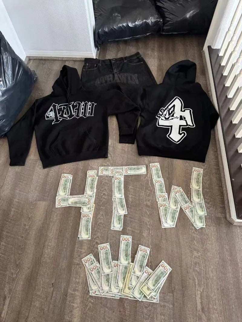 Harajuku streetwear men clothing Set 2025 New style American letter print sportswear fashionable new loose casual couple set