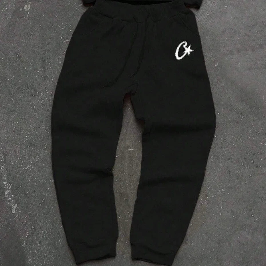 Two-piece black suit Y2K fashion pattern hoodie men clothing Harajuku Gothic women chic sports pants couple suit sportswear