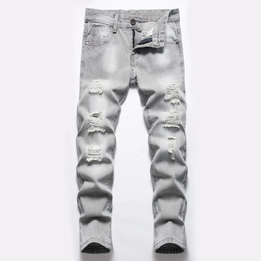 Jeans Boys Straight Ripped Children Washed Distressed Pockets Stretch Casual Denim Trousers Big Kids Streetwear 2025 Hole Pants