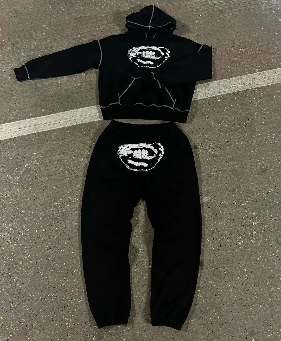 Punk hip hop fashion popular men suit American new Gothic Harajuku embroidery design jumper oversized loose casual tracksuit