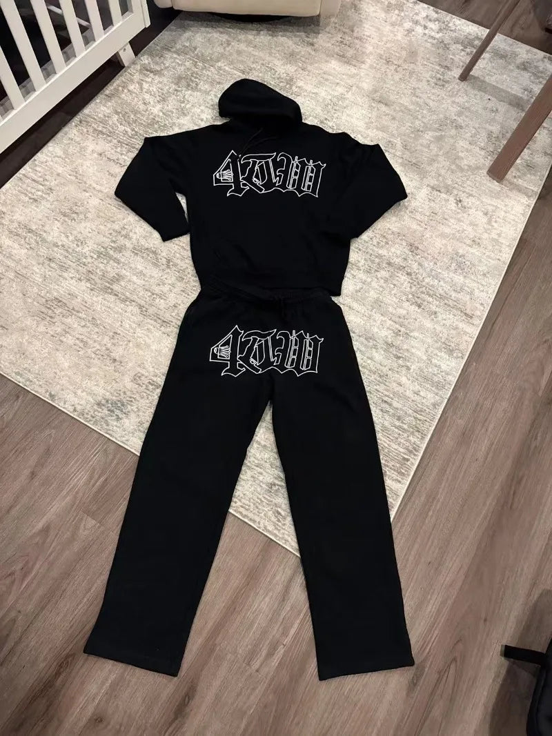 Harajuku streetwear men clothing Set 2025 New style American letter print sportswear fashionable new loose casual couple set