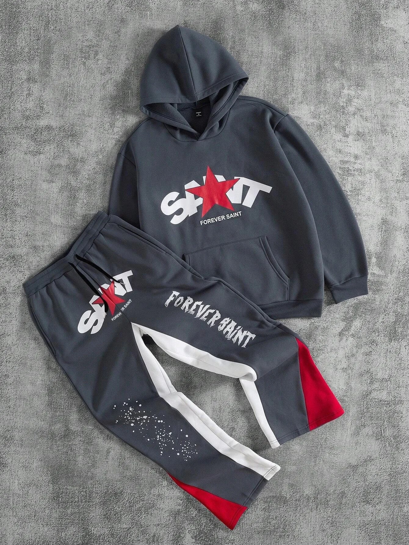 Two-piece black suit Y2K fashion pattern hoodie men clothing Harajuku Gothic women chic sports pants couple suit sportswear