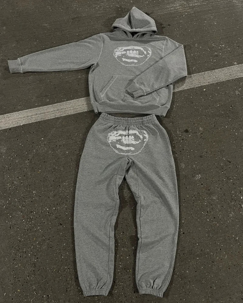 Punk hip hop fashion popular men suit American new Gothic Harajuku embroidery design jumper oversized loose casual tracksuit