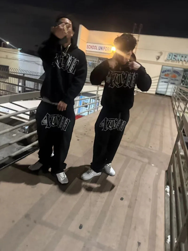 Harajuku streetwear men clothing Set 2025 New style American letter print sportswear fashionable new loose casual couple set